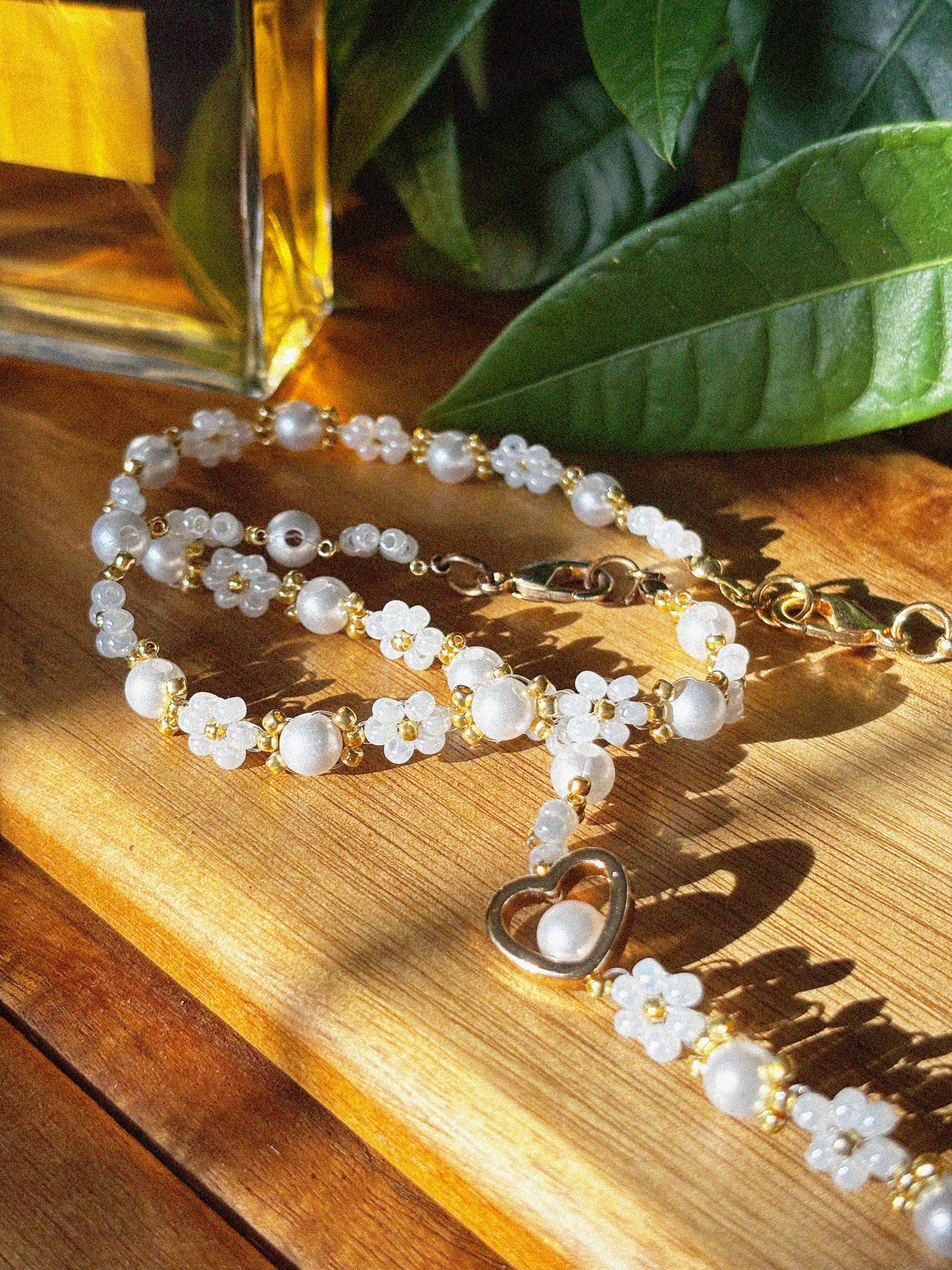 Daisy Pearl Heart Necklace