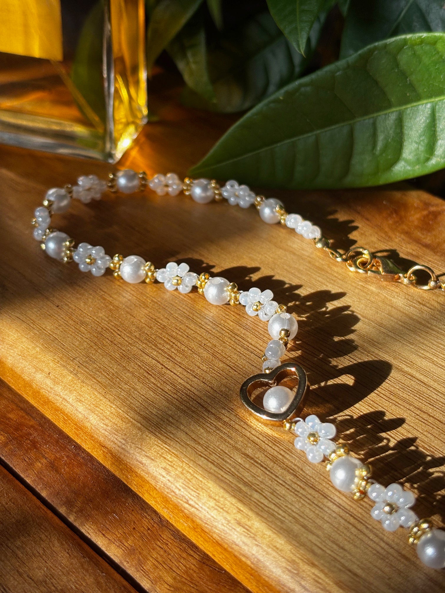 Daisy Pearl Heart Necklace