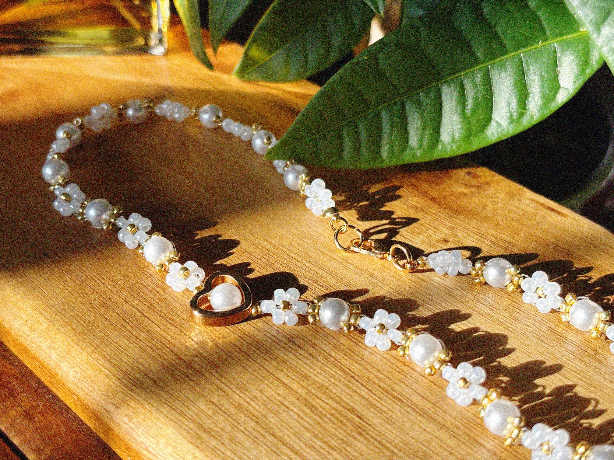 Daisy Pearl Heart Necklace