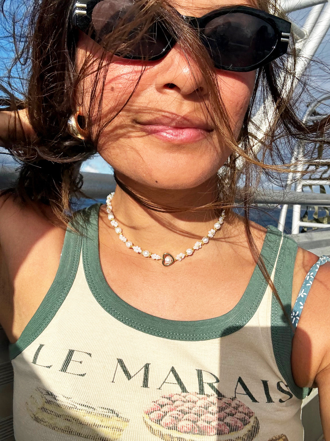 Daisy Pearl Heart Necklace