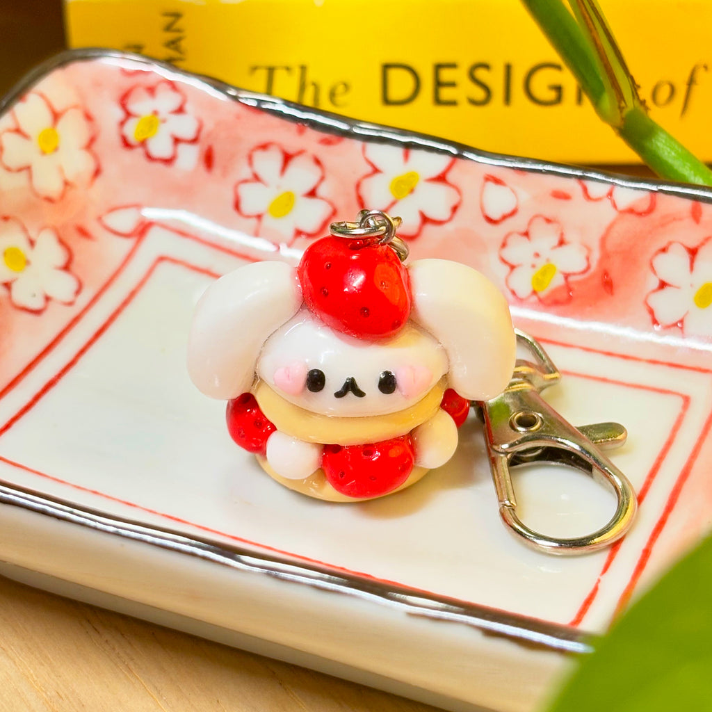 Strawberries & Cream Bunny Cake Bag Charm