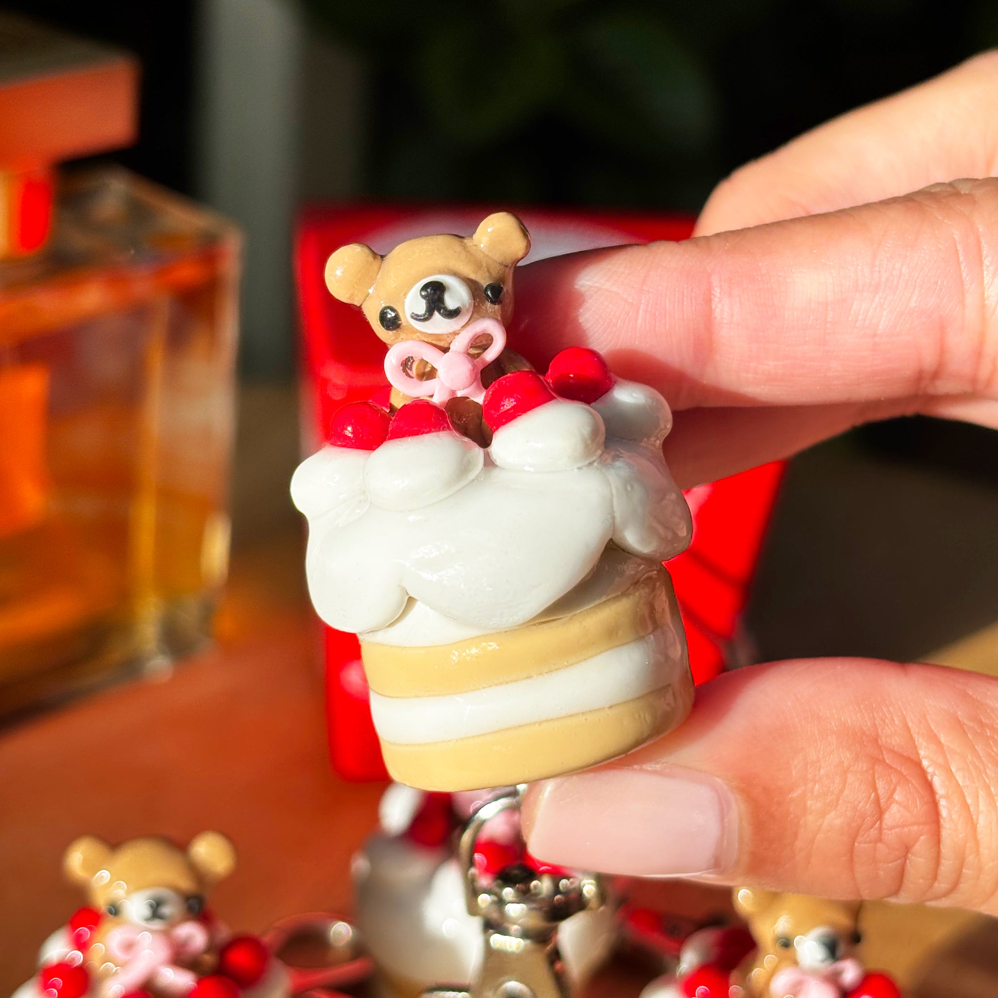 Happy Teddy Cake Keychain/Bag Charm