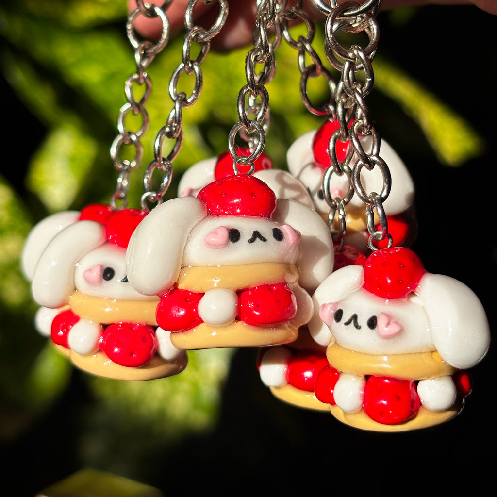 Strawberries & Cream Bunny Cake Bag Charm